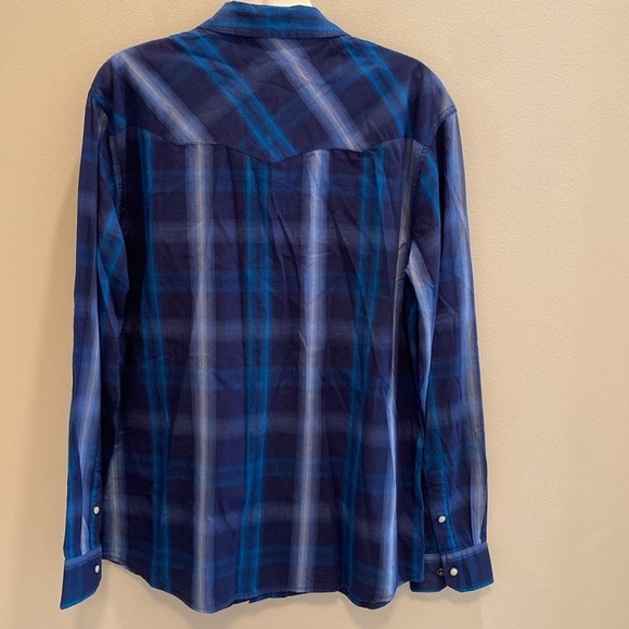 Wrangler Cotton Retro Western Pearl-snap L/S Plaid Shirt Navy Teal Cream Size XL - Picture 7 of 11